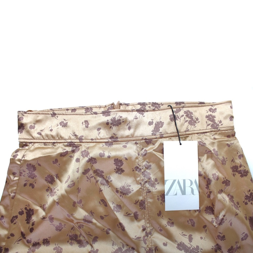 Zara NWT Satin Effect Midi Floral Skirt Small Peach Beige - Picture 4 of 10